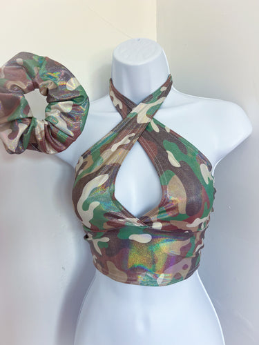 Army Brat Camo Criss Cross Halter & Scrunchie SALE UK 14 / M