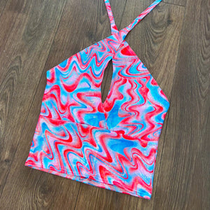 Cosmic Red Criss Cross Halter & Scrunchie UK M (14) SALE