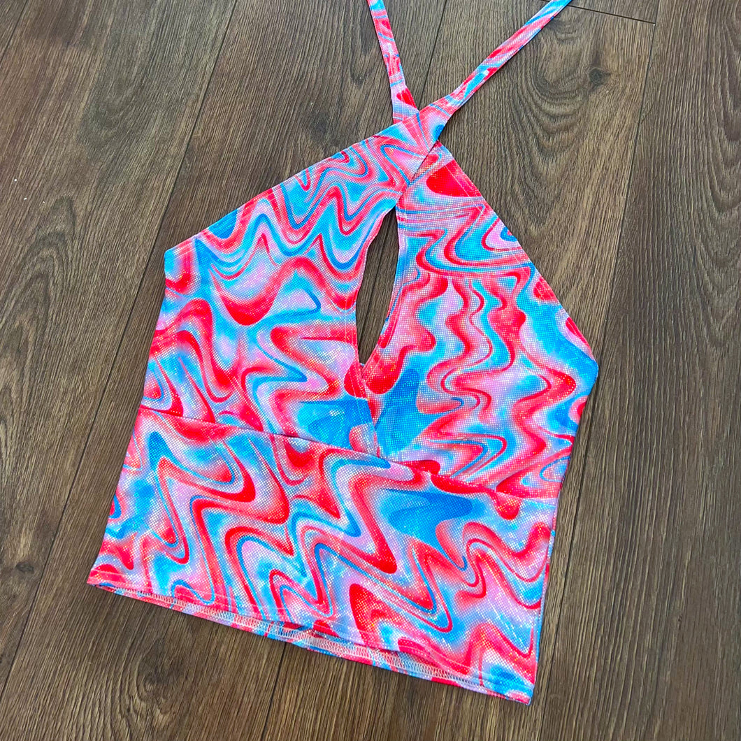 Cosmic Red Criss Cross Halter & Scrunchie UK M (14) SALE