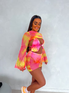 Sweet Treats Crochet Net Extreme Longsleeve Crop Top(Over-top only - Choose Your Colour)