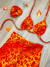 Cheetah Fire Bra, Mini Shorts & Scrunchie 3 Piece Matching Set
