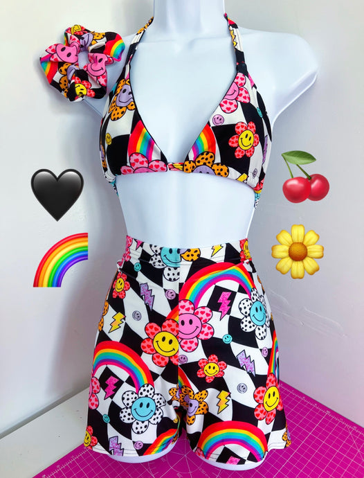 Flower Power Check 3 Piece Shorts Set