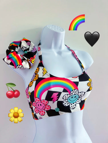 Flower Power Check Low Scoop Cami & Scrunchie (UK S/8)