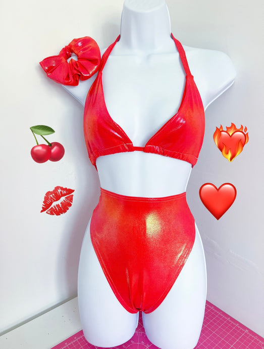 Cherry Glaze Bikini High Rise 3 Piece Set UK S SALE (10/12 B/C)