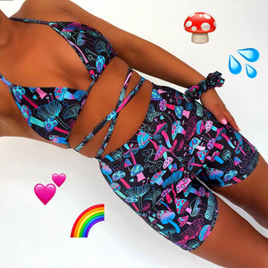 Neon Mushroom Bra, Mini Shorts & Scrunchie 3 Piece Matching Set