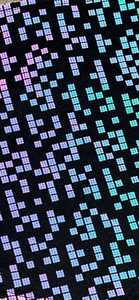 a close up of a black background with pink and blue squares
