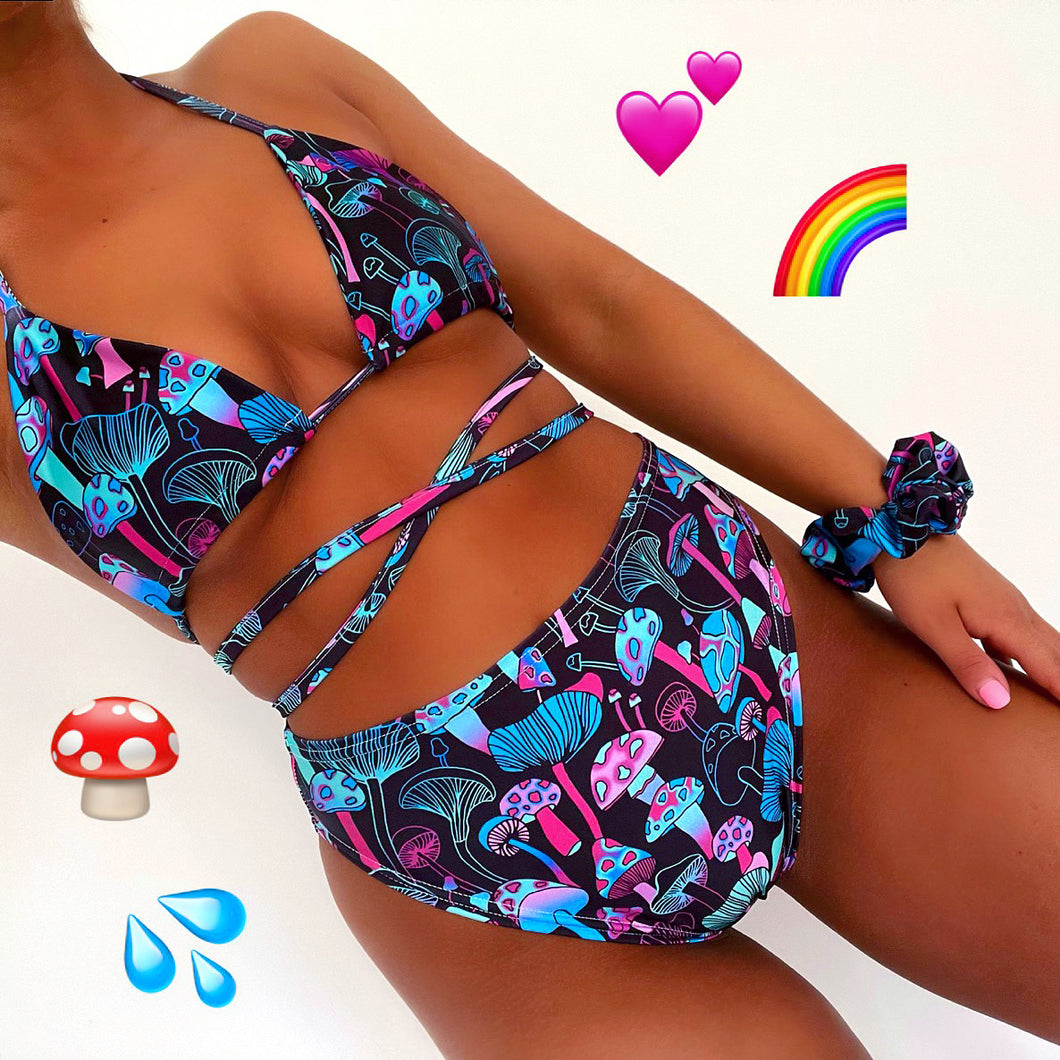 Neon Mushroom Bra, High Rise Hotpants & Scrunchie 3 Piece Matching Set