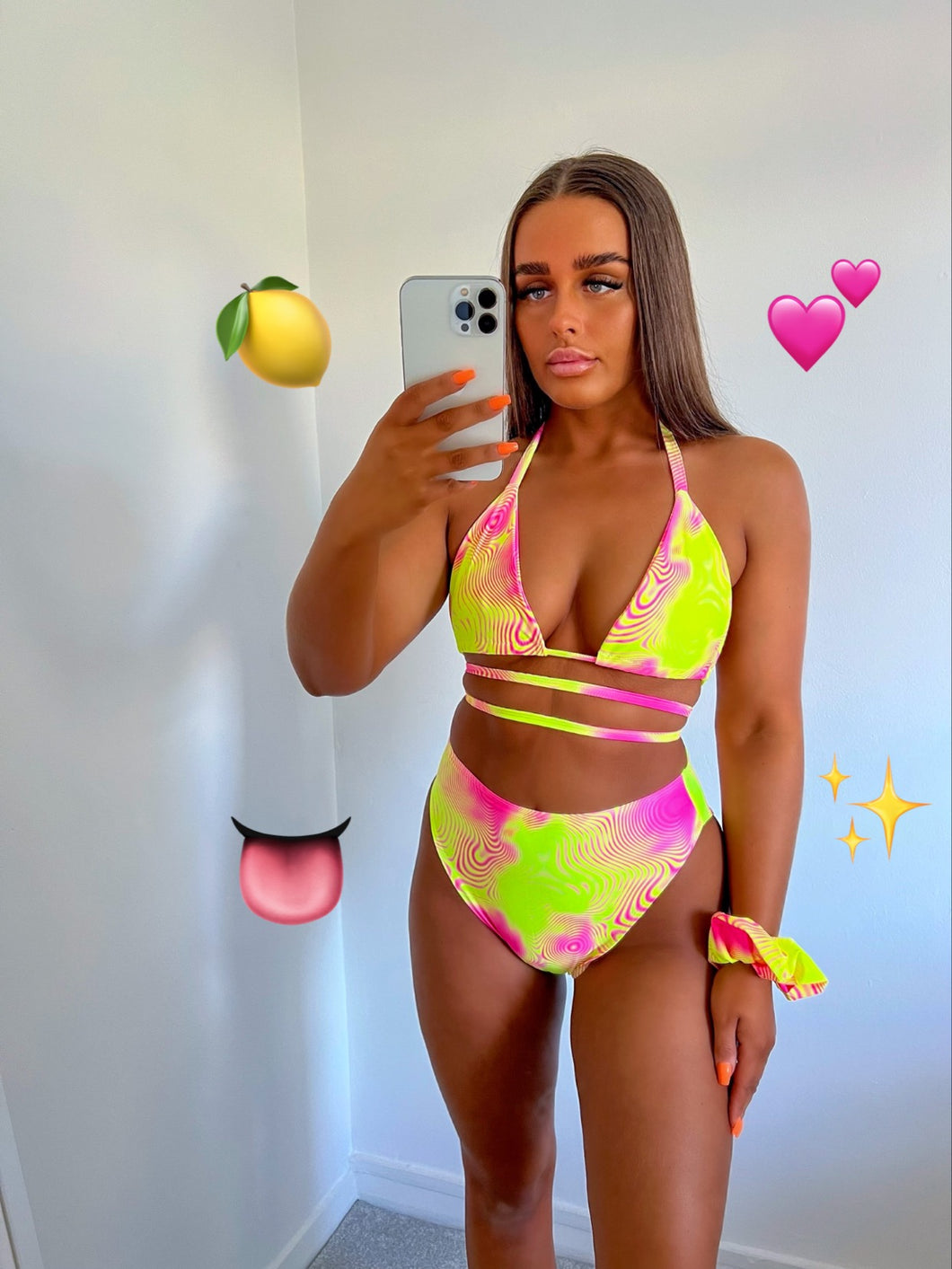 Lemon Sherbet Bra, High Rise Hotpants & Scrunchie 3 Piece Matching Set