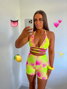 Lemon Sherbet Bra, Mini Shorts and Scrunchie Matching Set