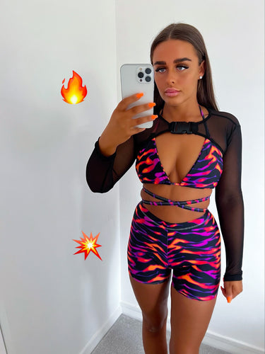 Black Mesh Extreme Longsleeve Buckle Crop Top
