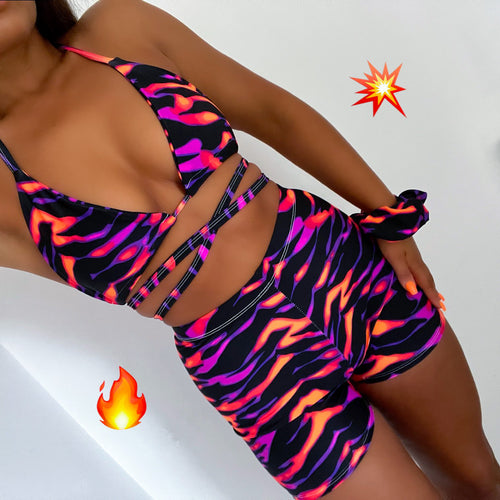 Sunset Afterglow Bra, Mini Shorts and Scrunchie Matching Set