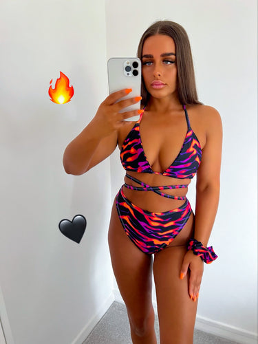 Sunset Afterglow Bra, High Rise Hotpants & Scrunchie 3 Piece Matching Set